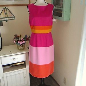 Sleeveless Colorblock Sheath Dress - Pink & Orange